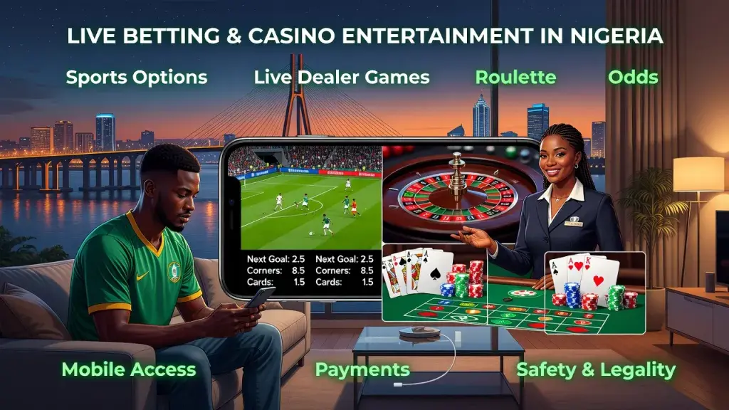 Live Betting and Casino Entertainment in Nigeria: Sports Options, Live Dealer Games, Roulette, Odds, Mobile Access, Payments, Safety and Legality